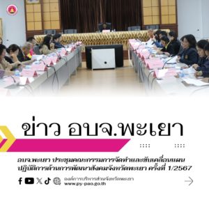 อบจ.พะเยา ประชุมคณะกรรมการจัดทำและขับเคลื่อนแผนปฏิบัติการด้านการพัฒนาสังคมจังหวัดพะเยา ครั้งที่ 1/2567